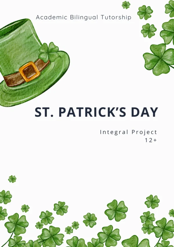 St. Patrick’s Day activity booklet cover for kids with festive Irish symbols and colorful educational design